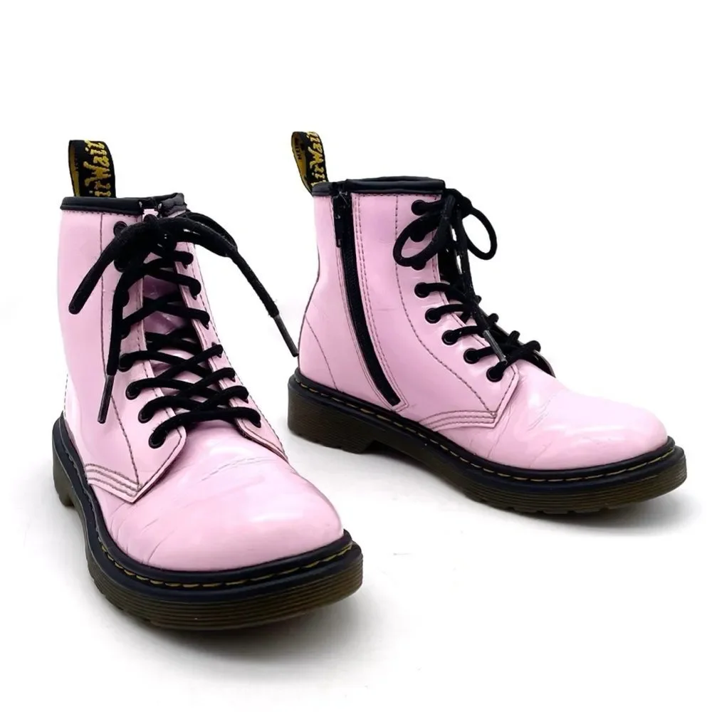 Dr. Martens Junior 1460 8-Eye Combat Boot Light Pastel Pink Leather Girls Size 2